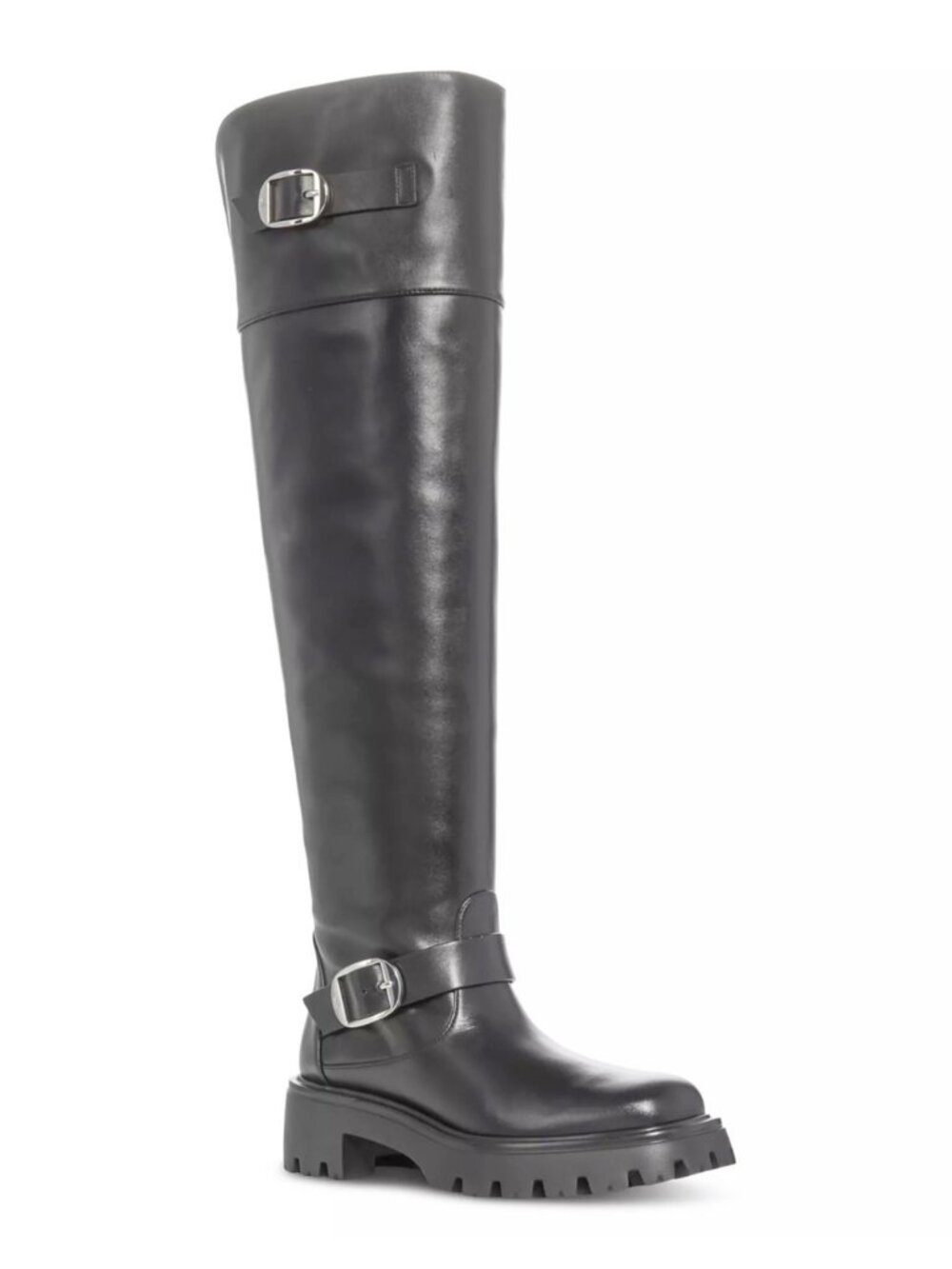 $1000 Stuart Weitzman Emerson Moto BUCKLE Tall Boot OTK LEATHER BLACK 6.5 (PD1